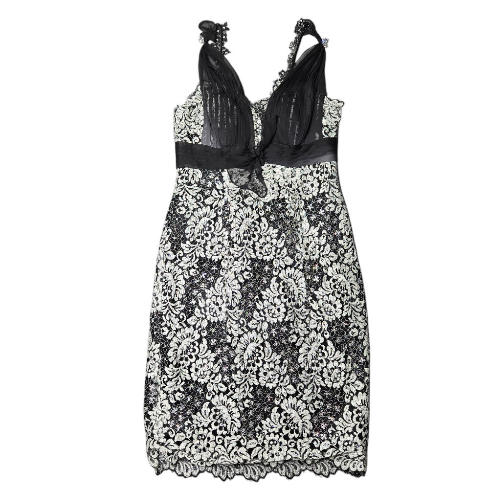 Baracci Haute Couture Mini Black/White Lace‎ Floral Dress Size: 8